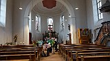 218-01 Wandern 27.6.15 Samstagspilgern 5. Etappe Klingenmünster - Wissembourg, Stiftskirche Klingenmünster, Pilger.JPG